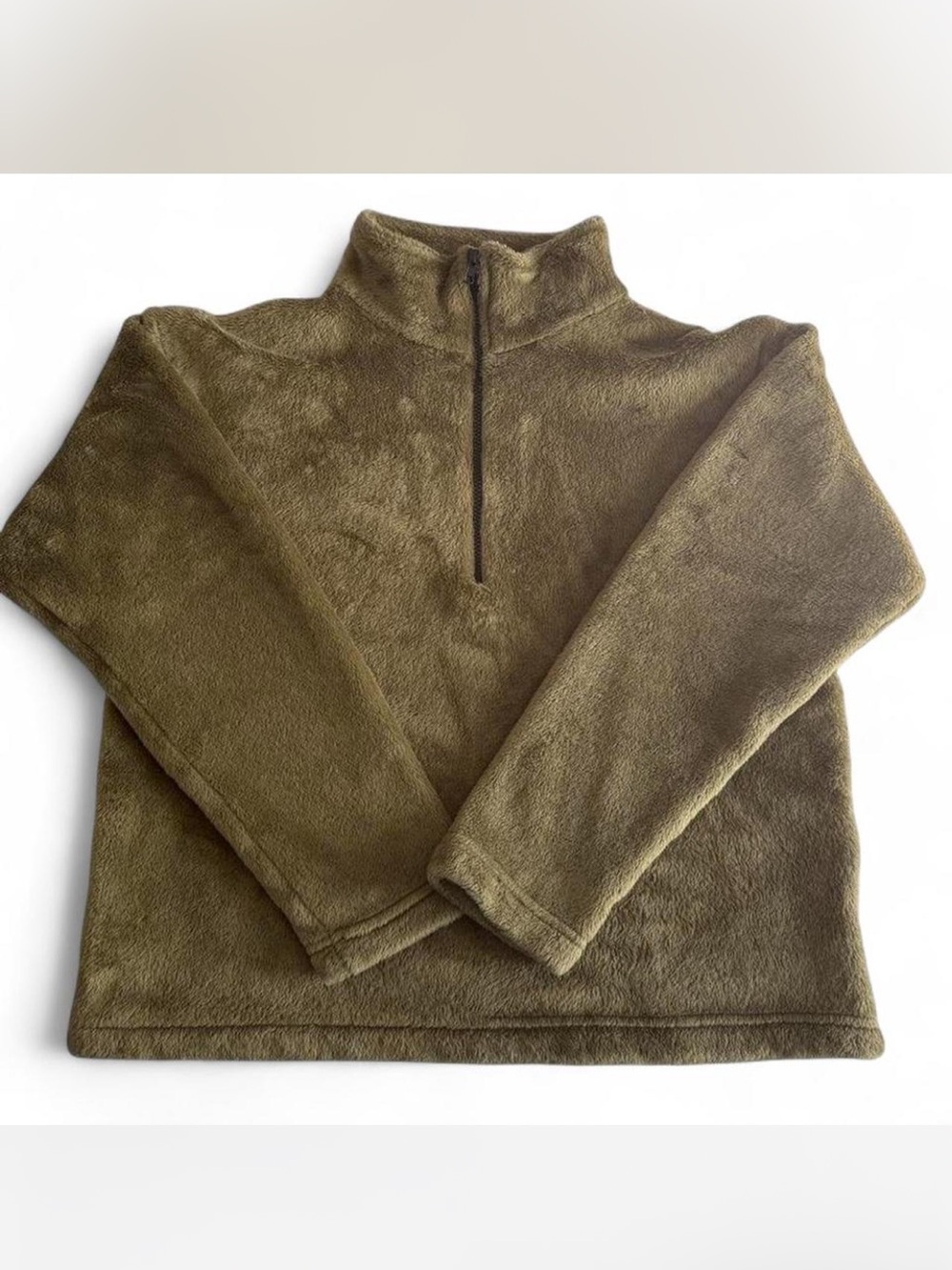 Cozy Olive Green Quarter-Zip Fleece Pullover